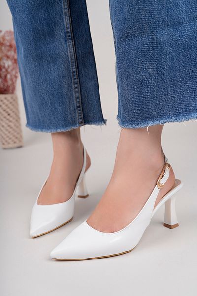 İA İLERİADIM White Patent Leather Women's Classic Heeled Shoes Promise, Engagement, Graduation, Proposal Pointed Heel Height 8 cm
