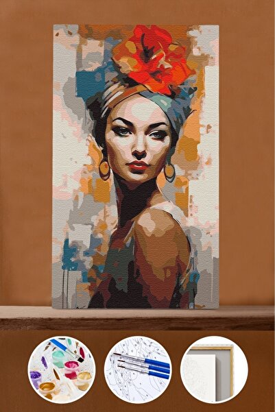Pastelya Sayılarla Boyama Seti Çerçeveli Kasnaklı Kadın Duruşu 2 40 x 50 Cm