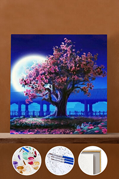 Genel Markalar Baharda Dolunay Sayılarla Boyama Seti Çerçeveli Kasnaklı