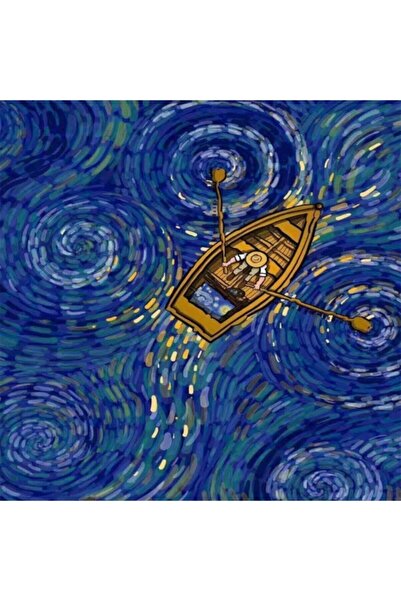 Pastelya Sayılarla Boyama Seti Çerçeveli Kasnaklı Kayıkytaki Van Gogh  40 x 5...
