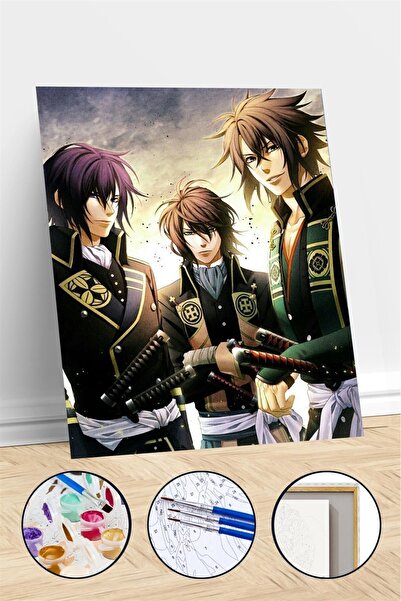 Pastelya Sayılarla Boyama Seti Çerçeveli Kasnaklı Hakuoki Karakterler 40x50