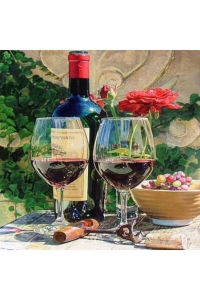 Pastelya Sayılarla Boyama Seti Çerçeveli Kasnaklı Şarap Kadehleri 40 x 50 Cm