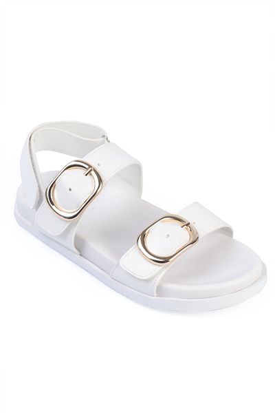 Capone Outfitters Sandale de damă Marie cu cataramă metalică dublă cu toc plat
