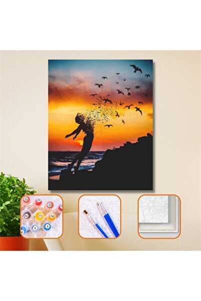 Pastelya Sayılarla Boyama Seti Çerçeveli Kasnaklı Uçan Kadın 3 50x65cm