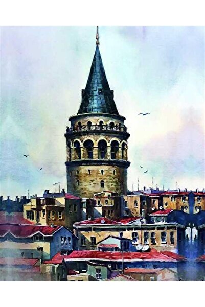 Pastelya Sayılarla Boyama Seti Çerçeveli Kasnaklı Galata Kulesi 2 40x50