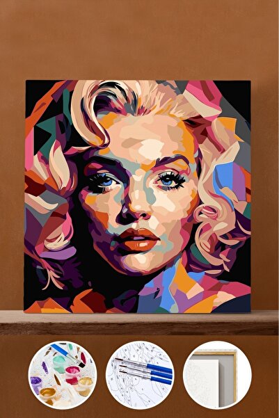 Pastelya Sayılarla Boyama Seti Çerçeveli Kasnaklı Renkli Marilyn Monroe 2 40x...