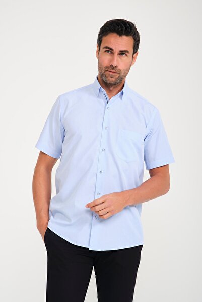 Fitmens Klasik Kısa Kol Filafil Pötikareli Swift Hediye Kutulu Erkek Gömlek FS-001220 - Mavi