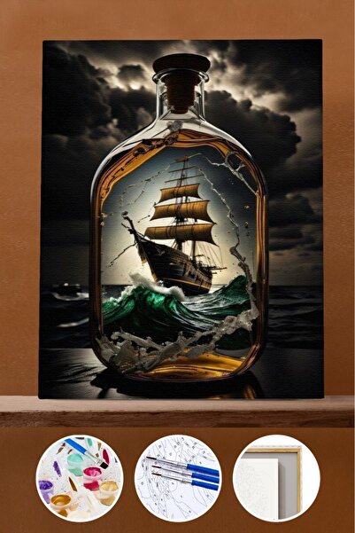 kendinyaphobi Sayılarla Boyama Seti Çerçeveli Kasnaklı Cam Şişedeki Gemi 40 x...