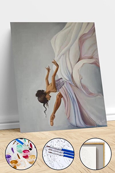 Pastelya Beyaz Kuğu Balerin Sayılarla Boyama Seti Çerçeveli Kasnaklı