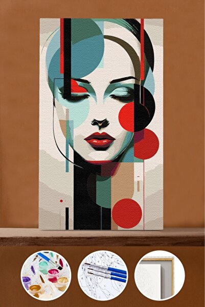 kendinyaphobi Sayılarla Boyama Seti Çerçeveli Kasnaklı Soyut Yüz 50 x 65 cm