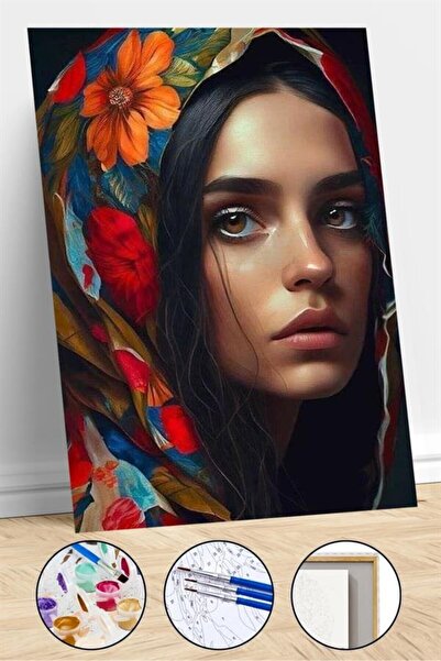 Pastelya Sayılarla Boyama Seti Çerçeveli Kasnaklı Güzel Bakışlar  50 x 65 cm