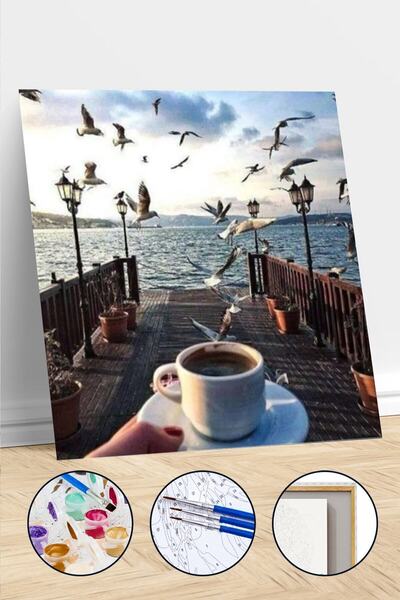 kendinyaphobi İstanbul Kahve Keyfi Sayılarla Boyama Seti Çerçeveli Kasnaklı 6...