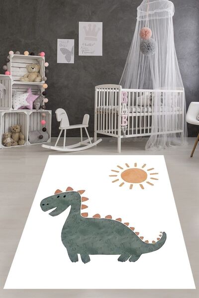 on the clouds Bohem İskandinav Güneş Ve Dinozor Desen Yıkanabilir Kaymaz Taba...