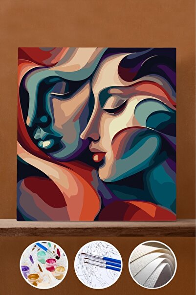 Pastelya Sayılarla Boyama Seti Çerçeveli Kasnaklı Aşık Çift 1 60x75 Cm
