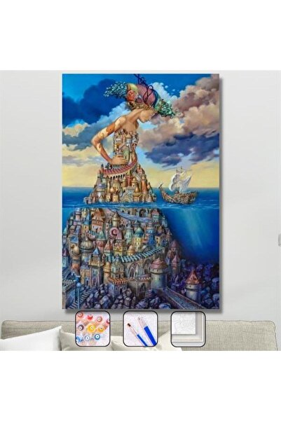 Pastelya Sayılarla Boyama Seti Çerçeveli Kasnaklı Kayıp Şehir 60 x 75 cm