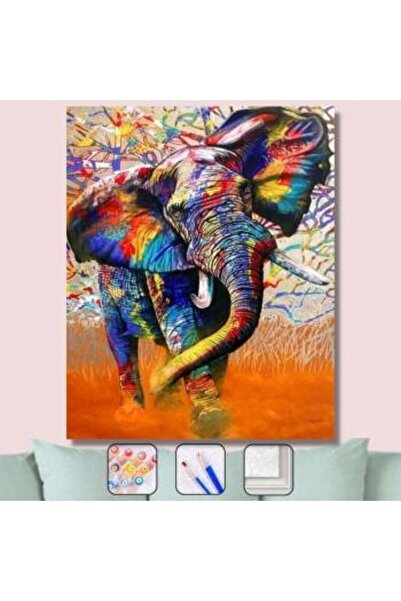Pastelya Sayılarla Boyama Seti Çerçeveli Kasnaklı Afrika Fili  40 x 50 cm