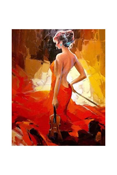 Pastelya Sayılarla Boyama Seti Çerçeveli Kasnaklı Kırmızılı Kemancı 40 x 50 Cm