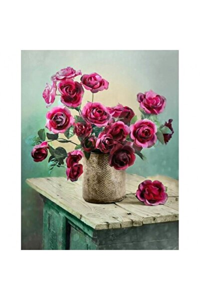 Pastelya Sayılarla Boyama Seti Çerçeveli Kasnaklı Pembe Güller 40 x 50 Cm