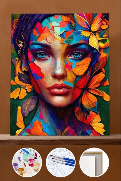 Pastelya Sayılarla Boyama Seti Çerçeveli Kasnaklı Bahar Kadın 40x50 cm