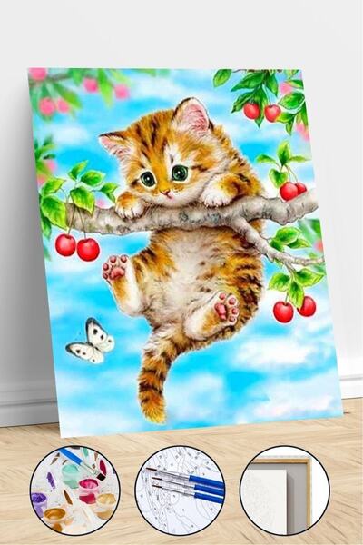 Pastelya Sayılarla Boyama Seti Çerçeveli Kasnaklı Yaramaz Kedi 1 60 x 75 cm