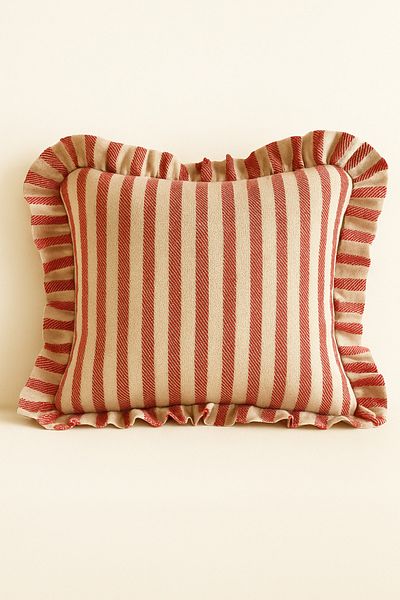 Mirilliahome Linen Textured Ruffled Striped Throw Pillow Cover