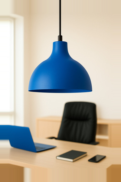 Lambadar Shine Metal Tekli Mavi Sarkıt Avize Retro Rustik Model Modern Endüstriyel Mufak Hol Ofis Cafe Avize