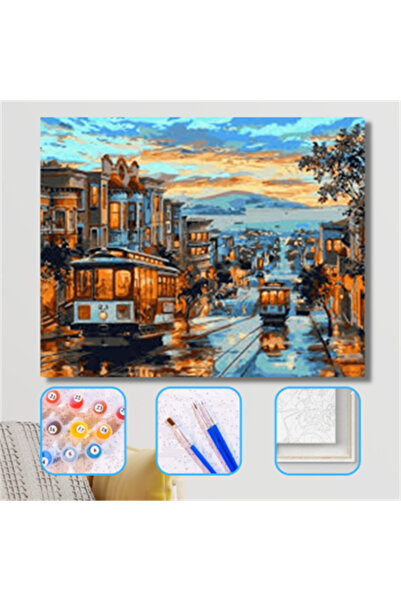 Pastelya Sayılarla Boyama Seti Çerçeveli Kasnaklı Tramway  50 x 65 cm