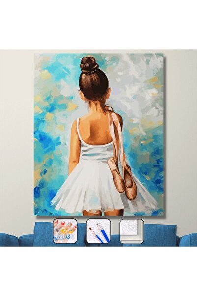 Pastelya Sayılarla Boyama Seti Çerçeveli Kasnaklı Küçük Balerin 40x50 Cm