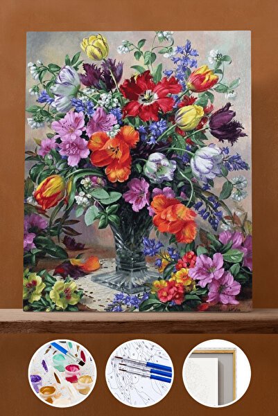 Pastelya Sayılarla Boyama Seti Çerçeveli Kasnaklı Çiçek Düşü 60x75