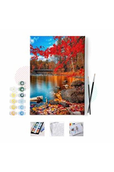 Pastelya Sayılarla Boyama Seti Çerçeveli Kasnaklı Sonbaharın Güzelliği 40 x 5...