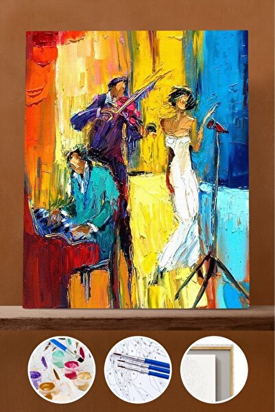 Pastelya Sayılarla Boyama Seti Çerçeveli Kasnaklı Müzisyenler 2 40 x 50 Cm