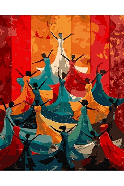 Pastelya Sayılarla Boyama Seti Çerçeveli Kasnaklı Dansedenler 40x50