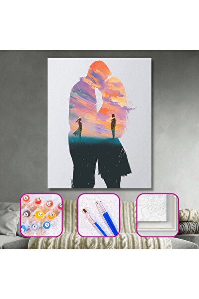 Genel Markalar Sayılarla Boyama Seti Çerçeveli Kasnaklı Aşka Özlem  40 x 50 cm