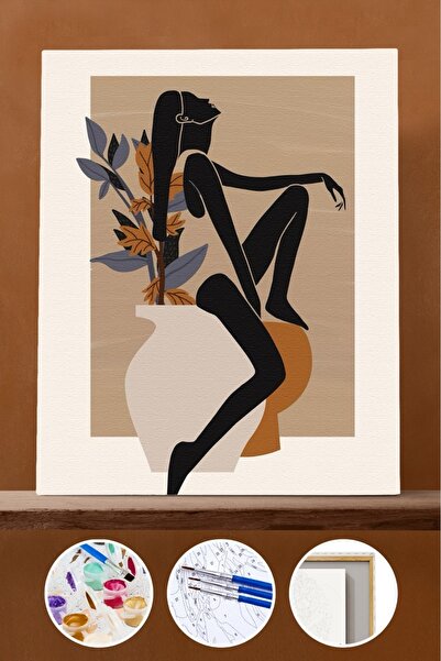 Pastelya Sayılarla Boyama Seti Çerçeveli Kasnaklı Saksı ve Kız 40x50 cm