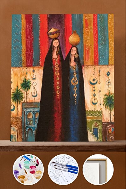 Pastelya Sayılarla Boyama Seti Çerçeveli Kasnaklı Testili Kadınlar 40x50 cm
