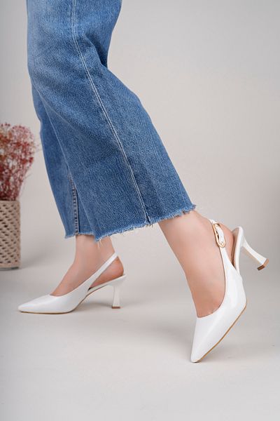 İA İLERİADIM White Patent Leather Women's Classic Heeled Shoes Promise, Engagement, Graduation, Proposal Pointed Heel Height 8 cm