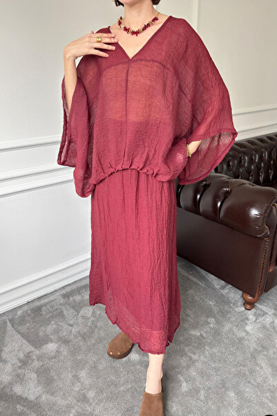 Suziş Women Collar Crinkle Fabric Bluz Skirt Suit 51134