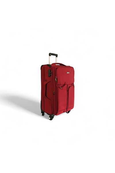 Rorik Textile Trolley, 68 L, M 70x40x28 cm, anti-theft combination zipper suitcase, 360° wheels, Red