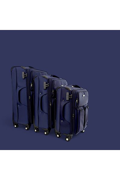 Rorik Set De 3 Trolere Textile, S 55x35x23 Cm, M 70x40x28 Cm, L 82x47x30 Cm, Roți 360°, Albastru