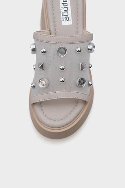 Capone Outfitters Charlot Wedge Heeled Genuine Leather Stone Mesh Comfort Women's Slippers