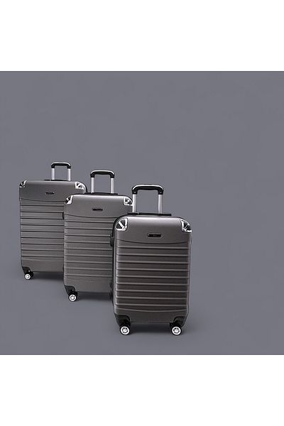 Rorik Set de 3 cărucioare din policarbonat, dimensiuni mici 55x35x20 cm, mărime mare 65x40x25 cm, lungime 77x45x30 cm, roți duble pivotante la 360°, gri