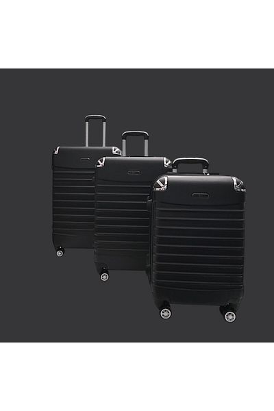 Rorik Set De 3 Trolere Din Policarbonat, S 55x35x20cm, M 65x40x25cm, L 77x45x30cm, Roți Duble 360°, Negru