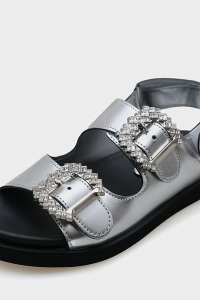 Capone Outfitters Sandale confortabile pentru femei Mariel Stone cu cataramă dublă și velcro la spate
