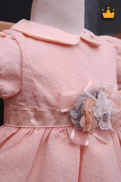 Babydola Kız Bebek Bayramlık Çiçek Detaylı Elbise 15190