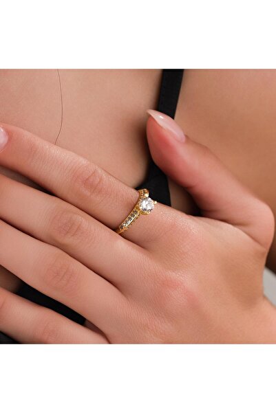 HOBİSY GIFT SHOP خاتم سوليتير نسائي لون ذهبي – مقاس 18، قطر داخلي 19 ملم، موديل أنيق مرصع بالأحجار