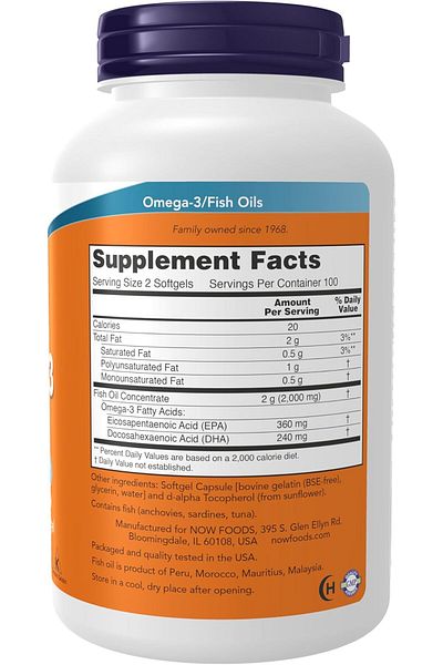 Now Foods Omega 3 Fish Oil 1000 Mg 200 Softgels