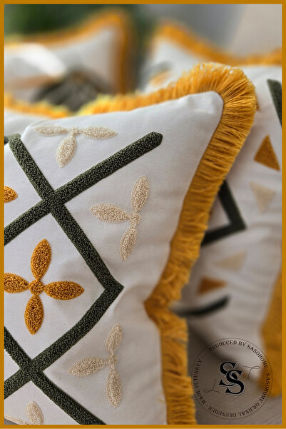 SasoHome Beauty Flowers Punch Embroidery Patterned Linen Throw Pillow Cover