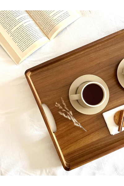 Bohemia Doğal Akasya Ahşap Tepsi 48x34x4 cm Büyük Boy (L)– Sunum ve Servis Tepsisi