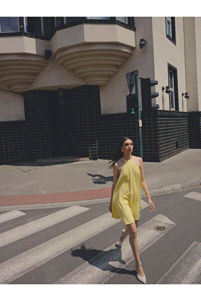 SELAZRA OİX Regular Fit Sıfır Kol Askılı Kısa Boy Sarı Renk Elbise