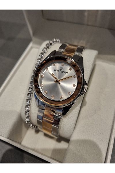 Daniel Klein Cutout Glass Rose Bicolor Steel Bracelet Women Wrist Watch